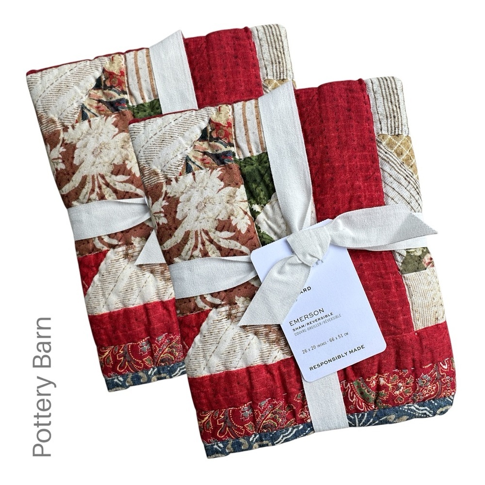 NWT | POTTERY BARN SET OF TWO EMERSON STANDARD PILLOW SHAMS HAND QUILTED COTTON